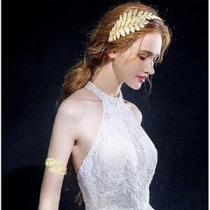 FUNRUN JEWELRY 4PCS Greek Goddess Gold Headband Arm Cuff Bridal Jewelry Set